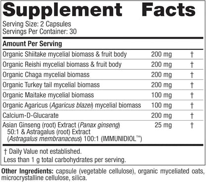 Nordic Naturals Immune Mushroom Complex, Unflavored 60 Capsules 30 Servings