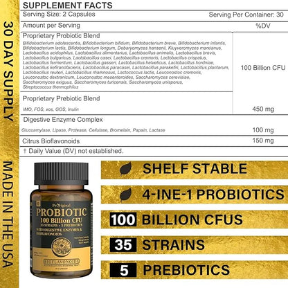Probiotics with Prebiotics for Men and Women 35 Strains 100 Billion 180 Capsules (180 Count/90 Count/90 Days