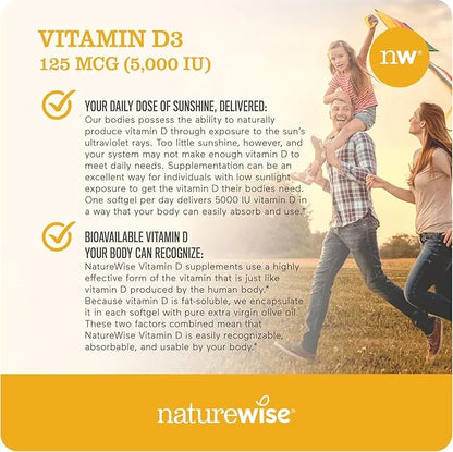 NatureWise High-Potency 1000mg Omega 3 600mg EPA, 400mg DHA, D3 5000iu 5000iu (125 (125 mcg)