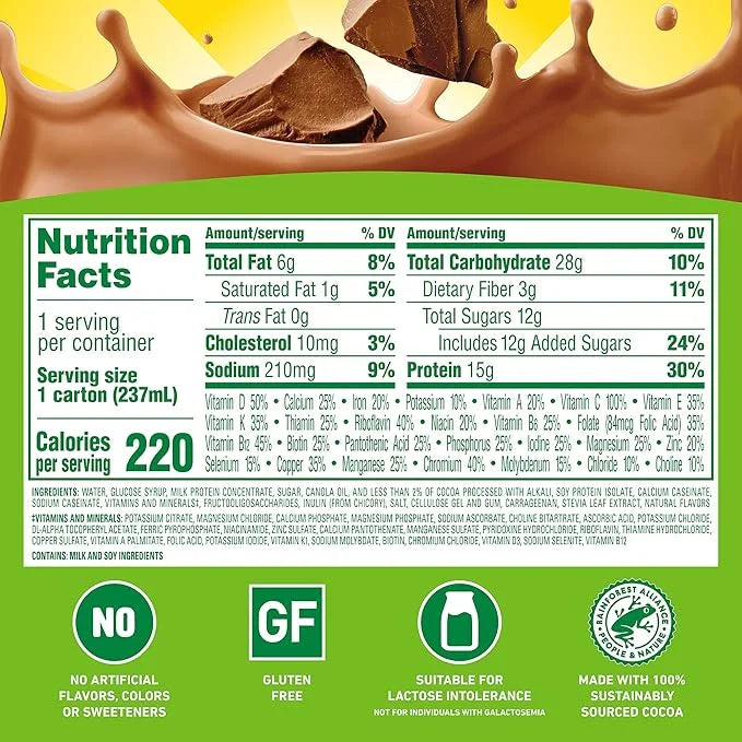 Carnation Breakfast Essentials High Protein with Fiber Ready-to-Drink, 8 FL OZ Carton, Rich Milk Chocolate (Pack of 24) (P...