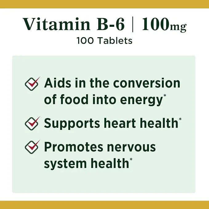 Nature's Bounty Vitamin B6, Supports Energy 100mg, Tablets, 100 Ct