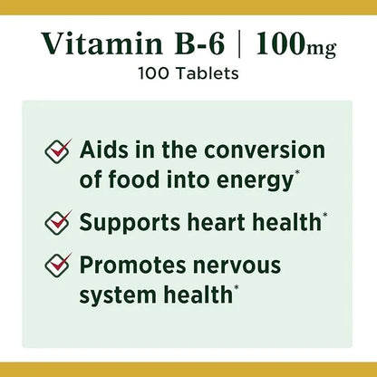 Nature's Bounty Vitamin B6, Supports Energy 100mg, Tablets, 100 Ct
