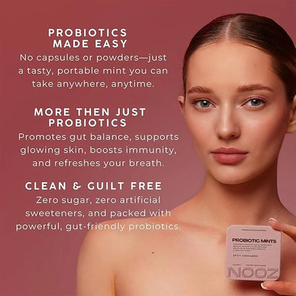 NOOZ Probiotic Mints - Gut & Oral Health Support - Spicy Cinnamon | Boosts Immunity & Digestion, Freshens Breath - Sugar-F...