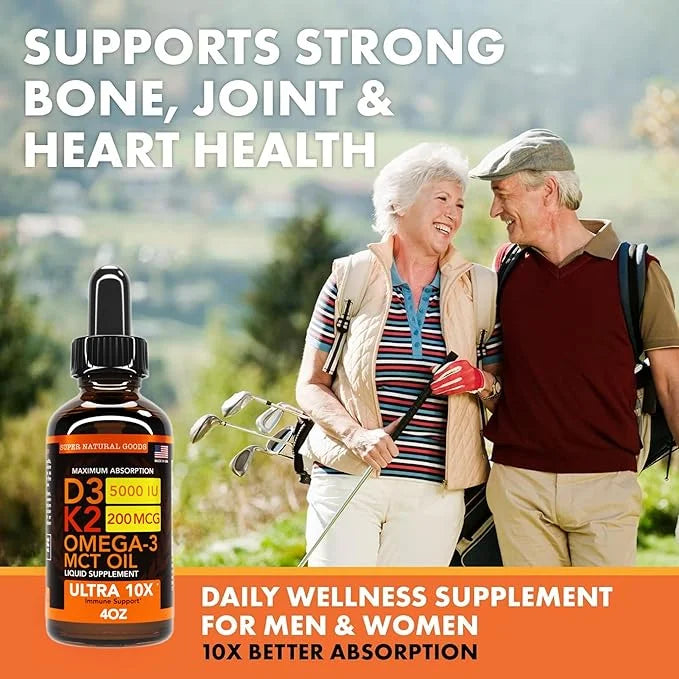 Vitamin D3 K2 Liquid Drops 5000 IU (4oz) Maximum Strength Vitamin D, K, MCT Oil & Omega 3 Bone, Heart, Joint, Muscle Suppo...