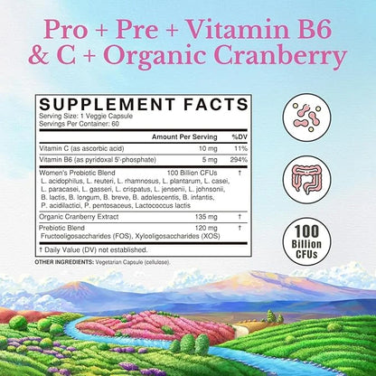 VITALITOWN Women’s Probiotics 100 Billion 18 Strains B6, Cranberry 60 Vegan