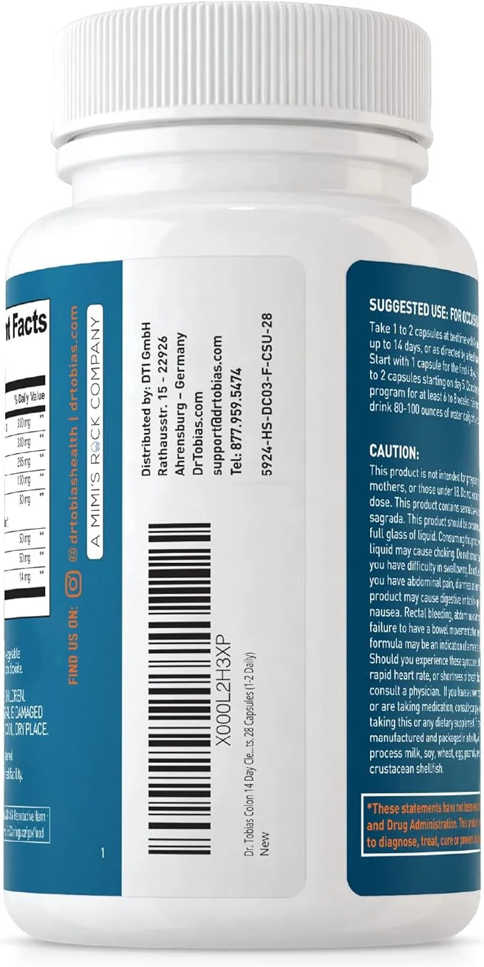 Dr. Tobias Colon 14 Day Cleanse, 2 Bottles 28 Capsules (1-2 Daily)