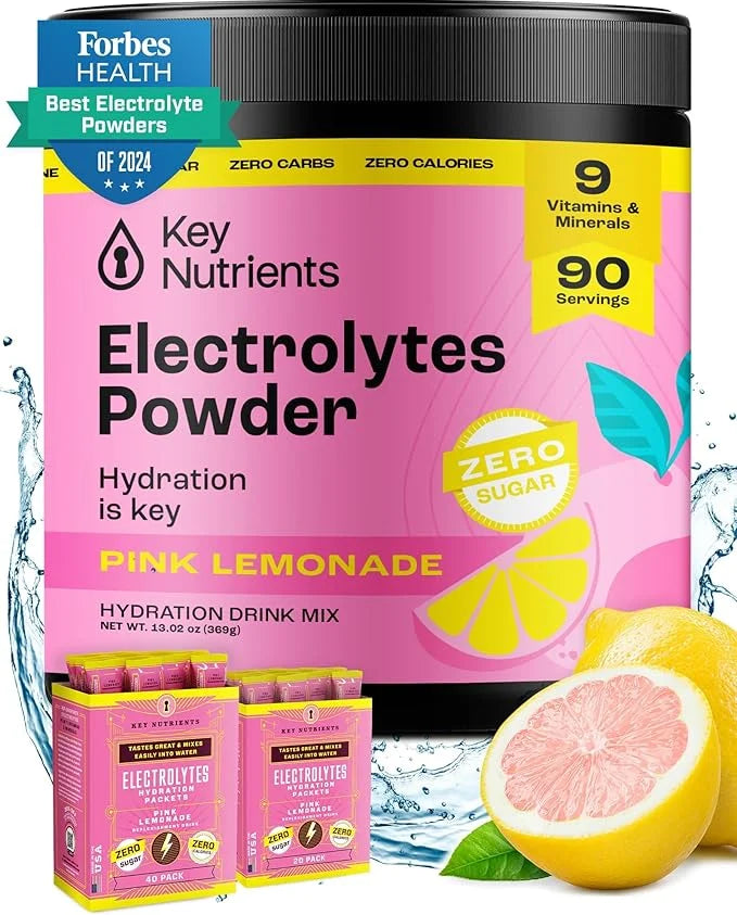 KEY NUTRIENTS Multivitamin Electrolytes Powder No Sugar - Fresh Pink Lemonade Electrolyte Powder - Endurance & Energy Supp...
