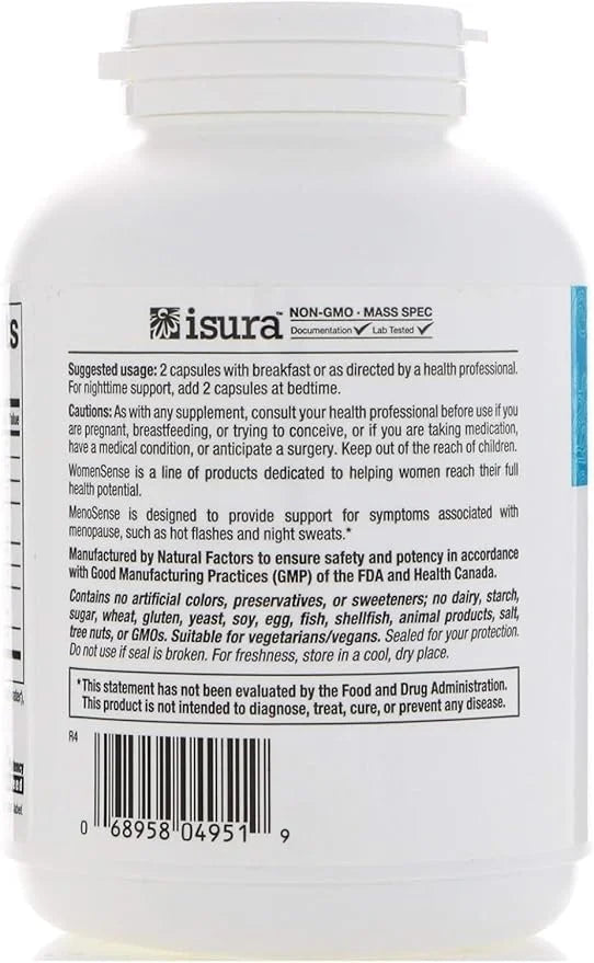 WomenSense MenoSense by Natural Factors, Natural Supplement to Help Improve Menopause Symptoms, Vegan, Non-GMO, 180 Capsul...