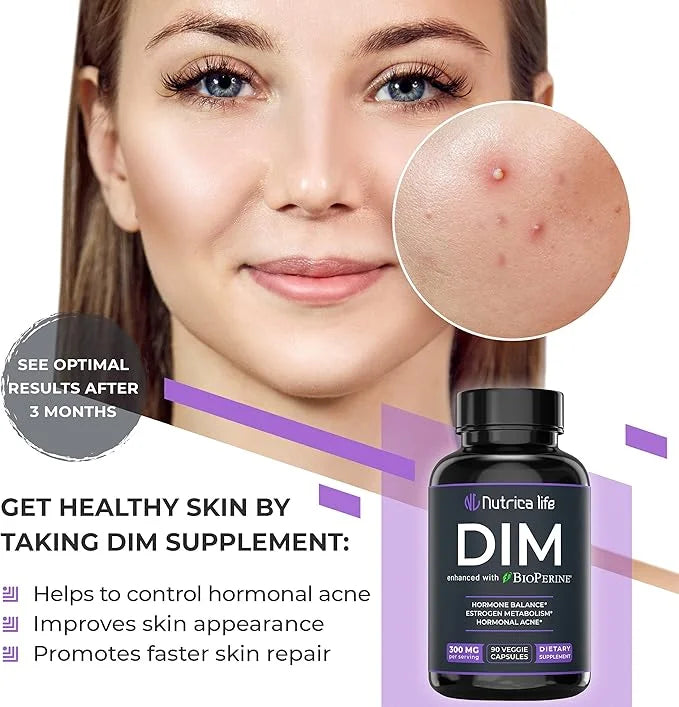 DIM Supplement 300mg - Diindolylmethane with Broccoli & BioPerine - Hormone Balance Support for Women & Men, Estrogen Meta...