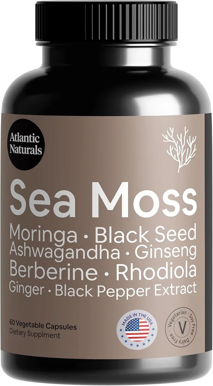 Atlantic Naturals Sea Moss Black Seed Oil Ashwagandha Ginger Capsules. Sea Moss with Black Seed Oil, Ashwagandha, Ginseng,...