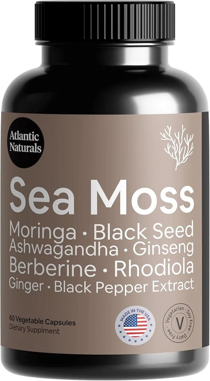 Atlantic Naturals Sea Moss Black Seed Oil Ashwagandha Ginger Capsules. Sea Moss with Black Seed Oil, Ashwagandha, Ginseng,...