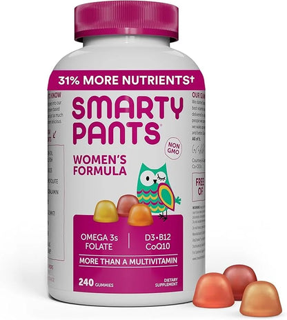 SmartyPants Women's Multivitamin Gummies: Omega 3 CoQ10, Vitamin D3, C, B12, B6, B6, Vitamin 240 Count (40 Day