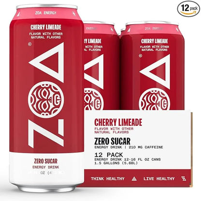 ZOA Zero Sugar Energy Drink, Cherry Limeade - Sugar Free with Electrolytes, Healthy Vitamin C, Amino Acids, Essential B-Vi...