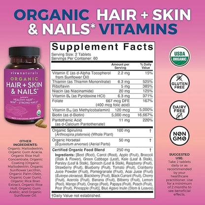 Organic Biotin Vitamins for Hair Skin 5000mcg to 120 Biotin