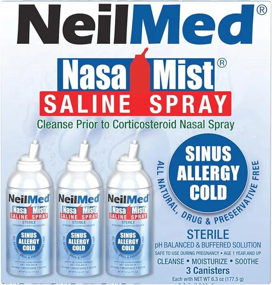 NeilMed NasaMist Isotonic Saline Spray. Soothe, 177mL. Contains 3 NasaMist