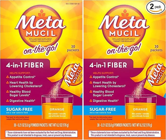 Metamucil On-The-Go, Psyllium Husk Fiber Supplement, 4-in-1 Fiber 30 Count 2 Packs (60 Count