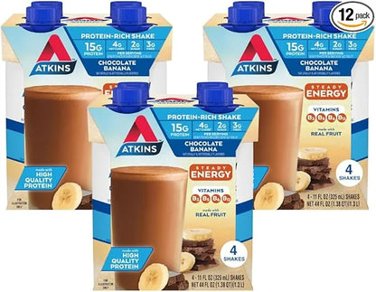 Atkins Chocolate Banana Protein Shake, 15g Protein, Low Glycemic, 4g Net Carb, 2g Sugar, Keto Friendly, 12 Count - Product...