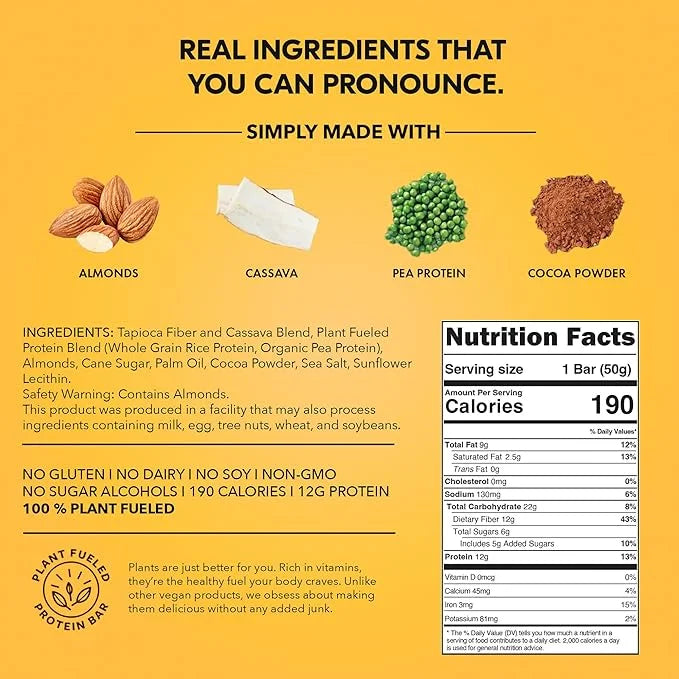TRUBAR Vegan Protein Bar, Saltylicious Almond Love, Gluten Free, Plant Based, High Fiber, Dairy Free, Low Fat, Non GMO, No...