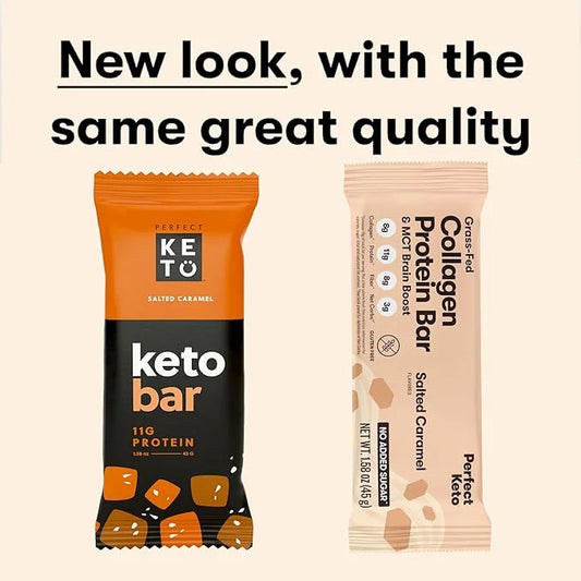 Perfect Keto Collagen Protein Bar, Gluten Free with Grass Fed Collagen + MCT Oil, Low Carb, No Sugar Added, High Protein S...