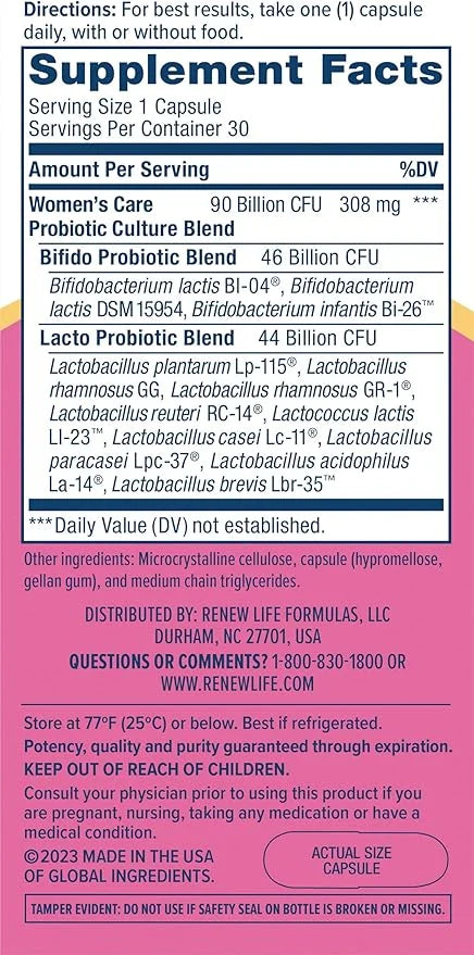 Renew Life Women's Probiotic Capsules, Supports 90 Billion 30 Ct