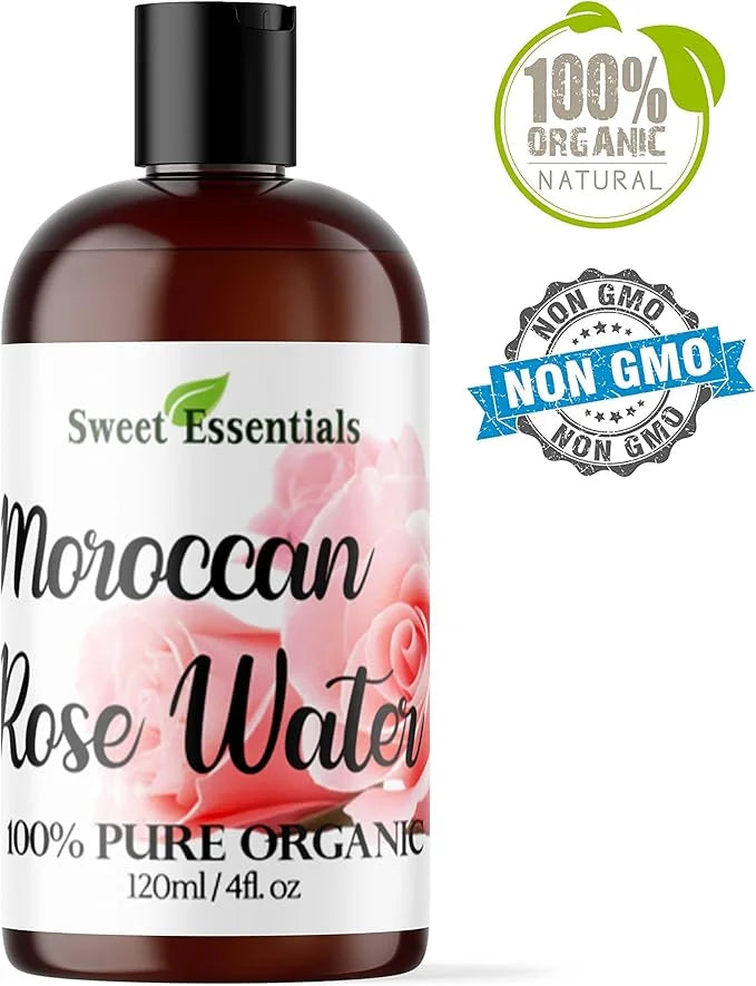 Premium Organic Moroccan Rose Water - 4oz - Imported from Morocco - 100% Pure (Food Grade) No Oils or Alcohol - Rich in Vi...