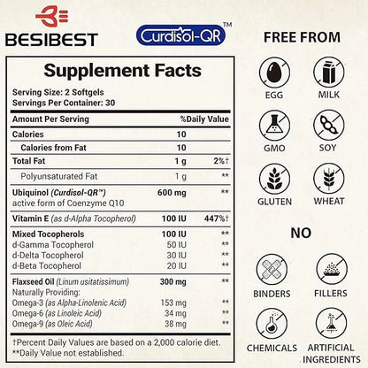 Ubiquinol CoQ10-600mg-Softgel, Active Coq10 Ubiquinol Supplement 3, 6, 6, 9, 9, High Absorption-Coenzyme-Q10, Powerful 180...