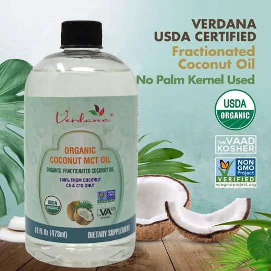 Verdana USDA Certified Organic Coconut MCT Oil – Fractionated Coconut Oil – No Palm Kernel Used – Kosher, Food Grade, Non-...