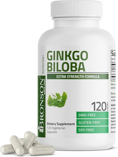 Bronson Ginkgo Biloba Extra Strength Supports Brain Function & Memory Support, 120 Vegetarian Capsules - Product Image
