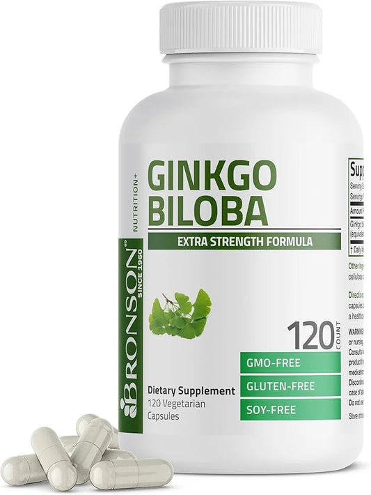 Bronson Ginkgo Biloba Extra Strength Supports Brain Function & Memory Support, 120 Vegetarian Capsules - Product Image