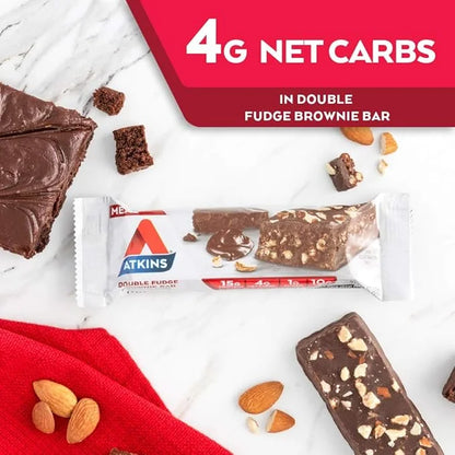 Atkins Double Fudge Brownie Protein Meal Bar, High Fiber, 15g Protein, 1g Sugar, 4g Net Carb, Meal Replacement, Keto Frien...