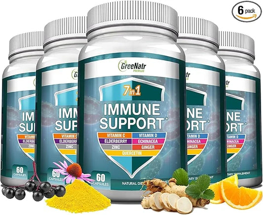 7 in 1 Immune Support Supplement D3, Zinc 50mg, Quercetin, 60 Capsules (6 Bottles)