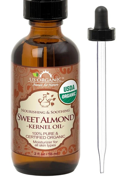 US Organic Sweet Almond Kernel Oil, USDA Certified Organic,100% Pure & Natural, Cold Pressed Virgin, Unrefined in Amber Gl...