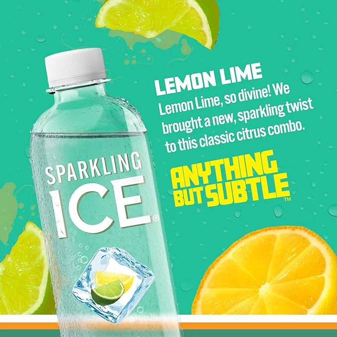 Sparkling Ice, Lemon Lime Sparkling Water, Zero Sugar Flavored Water, with Vitamins and Antioxidants, Low Calorie Beverage...
