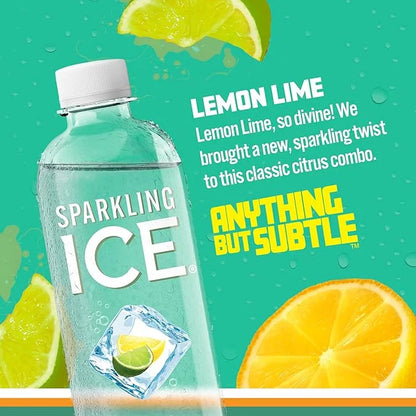Sparkling Ice, Lemon Lime Sparkling Water, Zero Sugar Flavored Water, with Vitamins and Antioxidants, Low Calorie Beverage...
