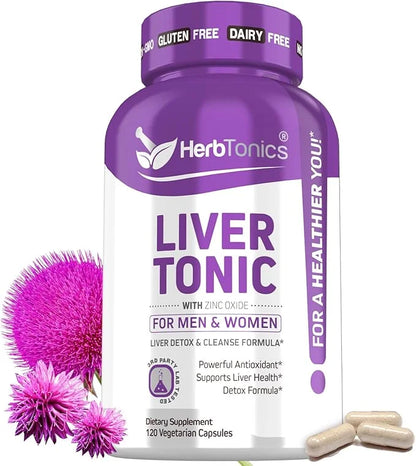 Herbtonics Liver Cleanse Detox & Repair Formula 20+ Herbs: 120 Vegan