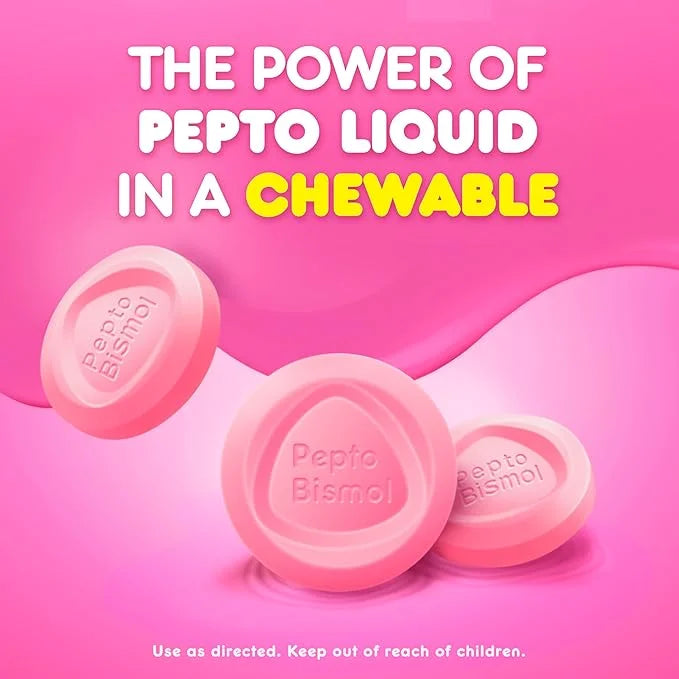 Pepto Bismol Chewable Tablets for Nausea, 5 Symptom 48 ct