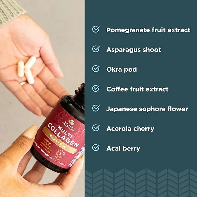 Ancient Nutrition Collagen Pills for Hair, Skin and Nails, Beauty + Sleep 90 Ct, Collagen Supplement + Magnesium, Supports...