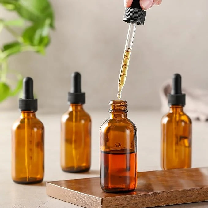 4 Pack 1 oz Glass Dropper Bottles with Measured Dropper - 30ml Dark Amber Tincture Bottles with Graduated Calibrated Glass...