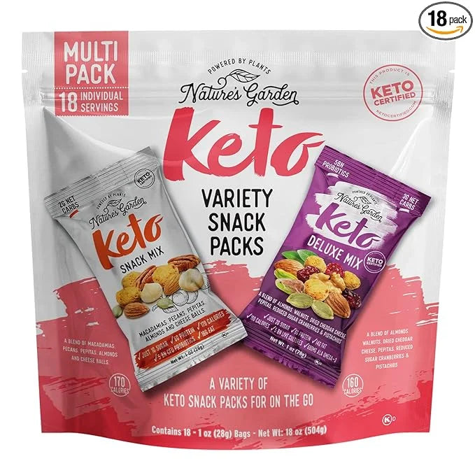Nature’s Garden Keto Variety Snack Packs – Keto Snack Mix, Keto Deluxe Mix, Heart Healthy Nuts, Probiotic Cheese Balls, Mi...