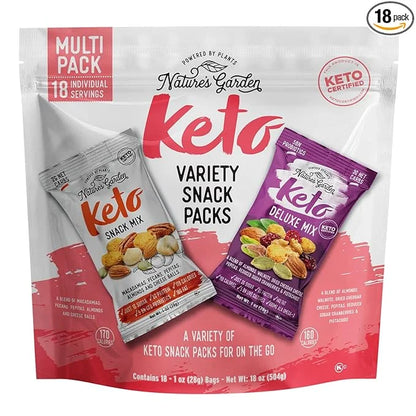 Nature’s Garden Keto Variety Snack Packs – Keto Snack Mix, Keto Deluxe Mix, Heart Healthy Nuts, Probiotic Cheese Balls, Mi...