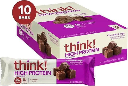 think! Protein Bars, High Protein Snacks, Gluten Free, Kosher Friendly, Chocolate Fudge, Nutrition Bars, 2.1 Oz per Bar, 1...