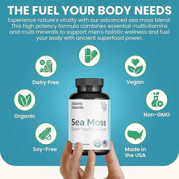 Atlantic Naturals Organic Sea Moss Capsules | Immune System, Thyroid Health, Beautiful Skin and Digestion Multivitamin Sup...