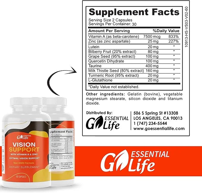 Vision Support Supplement 20mg for 60 Capsules