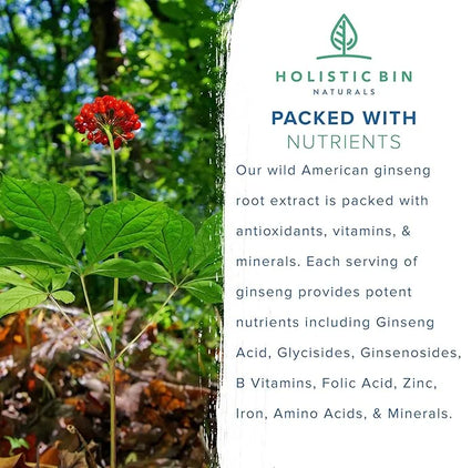 Wild American Ginseng Capsules Pure Organic 20+ Year (40 Capsules)