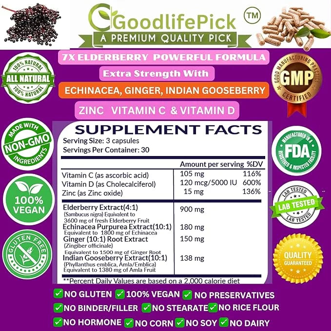 7 in 1 Elderberry with ZINC, 90 ct,