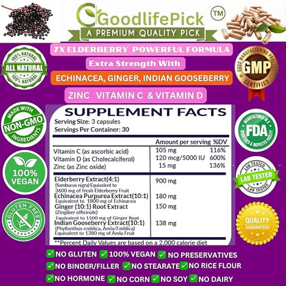 7 in 1 Elderberry with ZINC, 90 ct,