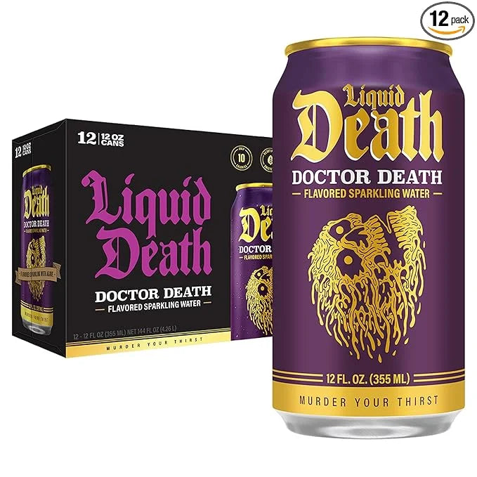 Liquid Death, Doctor Death, Soda-Flavored Sparkling Water, 12-Pack (12oz Cans), Low Calorie & No Artificial Sweeteners - P...