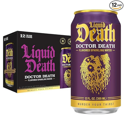 Liquid Death, Doctor Death, Soda-Flavored Sparkling Water, 12-Pack (12oz Cans), Low Calorie & No Artificial Sweeteners - P...