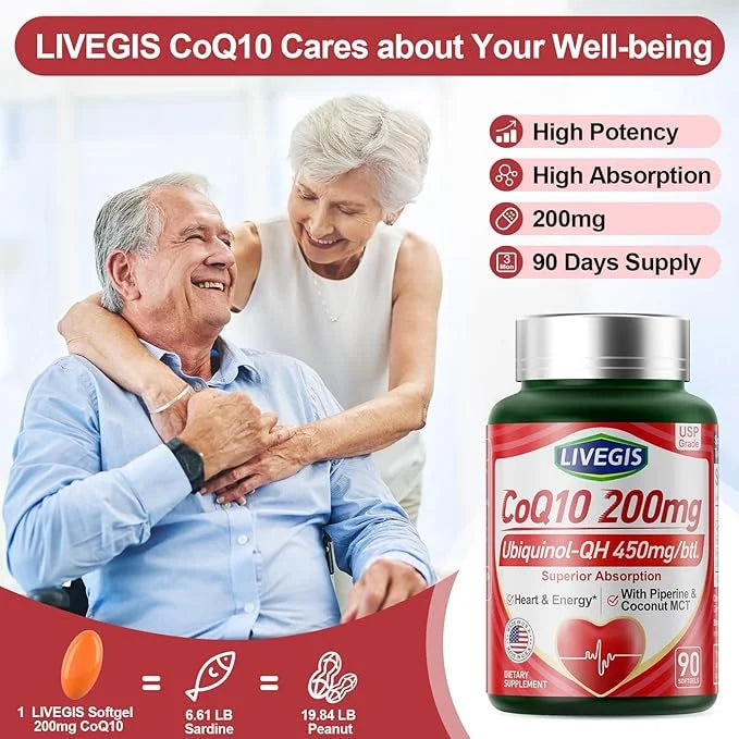 CoQ10 200mg Softgels, Ultra CoQ10 Ubiquinone 200mgWith Coconut MCT Oil, 5X Superior Absorption, Coenzyme Q10 Supplement fo...