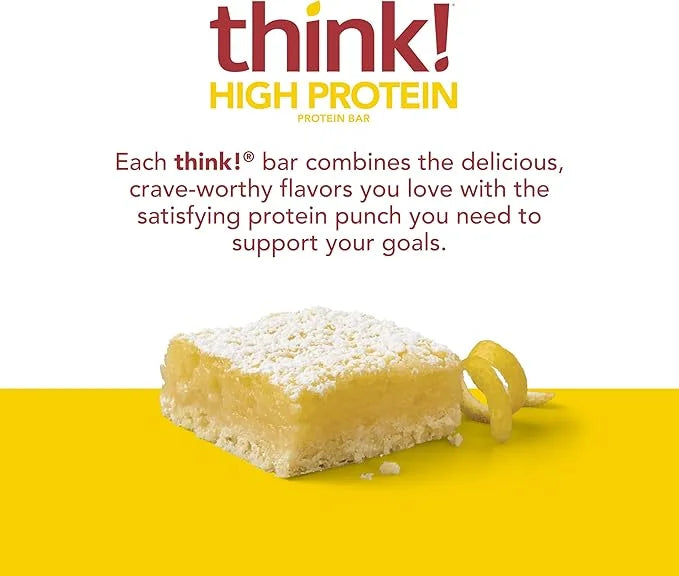 think! Protein Bars, High Protein Snacks, Gluten Free, Kosher Friendly, Lemon Delight, Nutrition Bars, 2.1 Oz per Bar, 30 ...